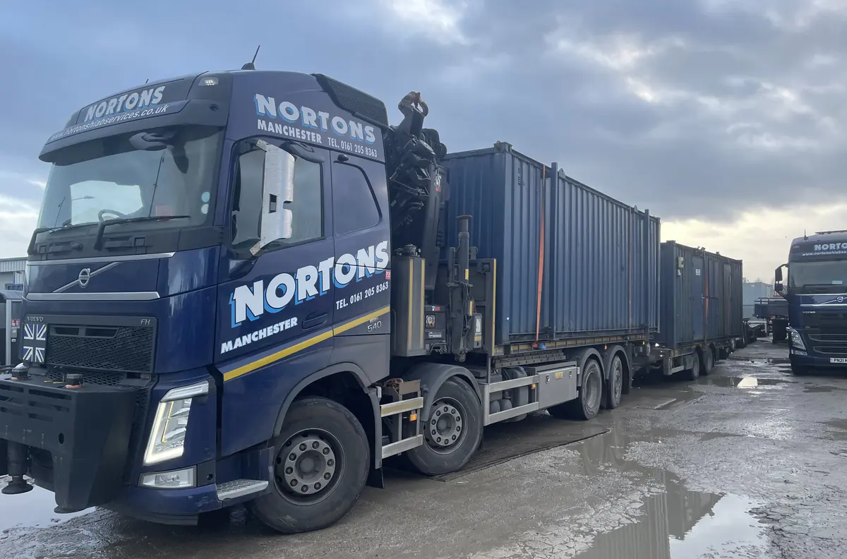 We Buy Any Cabin Hiab lorry fleet parked at the Manchester yard