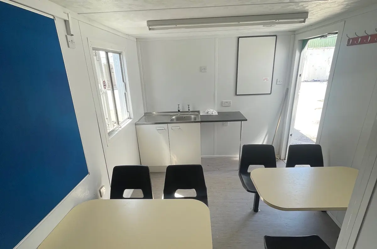 Used mobile welfare unit with canteen seating and drying room